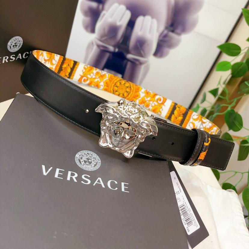 Versace Leather It Has A Thick Touch With Clear And Distinct Printing Patterns It Is A Fashionable And Classic Men's Belt A Designer Belt A Casual And Smooth Buckle Belt For Both Women And Men With A Width Of 4.0 Cm And With Box