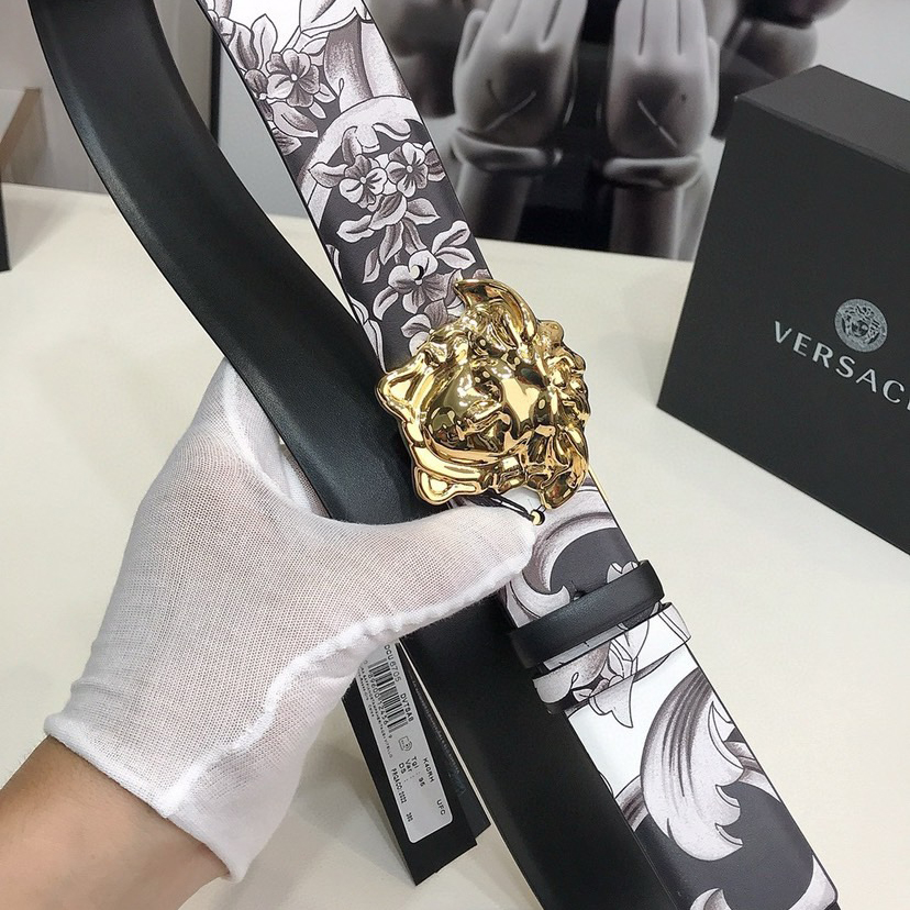 Versace Designer Belt Men Belts Women's Brand Belt Luxury Double-Sided Belt Features Silver Baroque Print On One Side And The Same Color Scheme On The Other Side. Featuring The Iconic Medusa Hardware Buckle On The Front