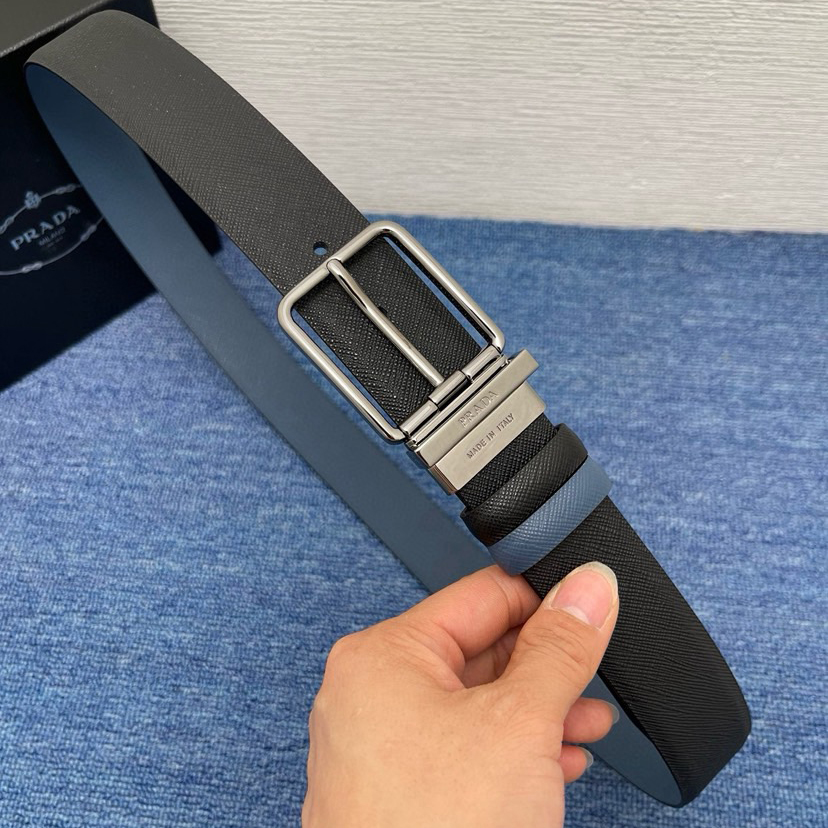 Prada Men's Casual Double-Sided Waist Belt With A Width Of 3.4cm Is Made Of Smooth Double-Sided Cowhide And Features A Simple Exterior Design It Is Decorated With The Ada Logo Outlining Exquisite Details Designer High Quality Belt
