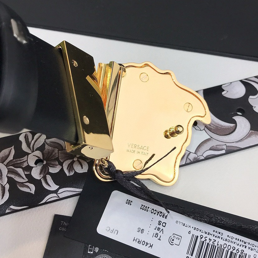 Versace Designer Belt Men Belts Women's Brand Belt Luxury Double-Sided Belt Features Silver Baroque Print On One Side And The Same Color Scheme On The Other Side. Featuring The Iconic Medusa Hardware Buckle On The Front