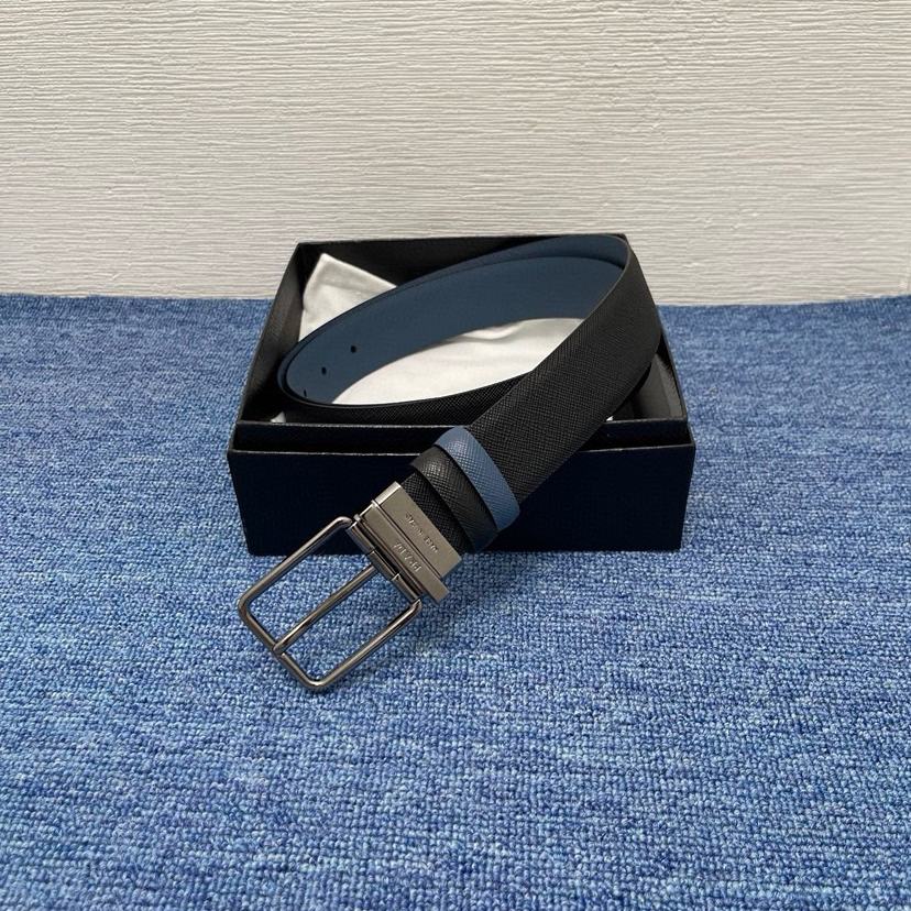 Prada Men's Casual Double-Sided Waist Belt With A Width Of 3.4cm Is Made Of Smooth Double-Sided Cowhide And Features A Simple Exterior Design It Is Decorated With The Ada Logo Outlining Exquisite Details Designer High Quality Belt