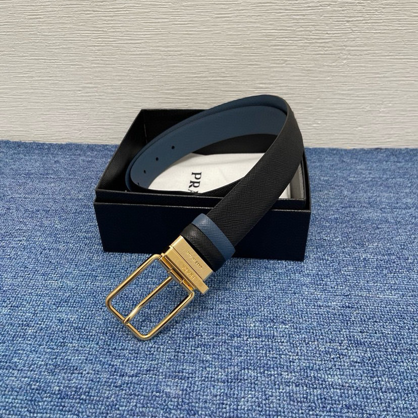 Prada Men's Casual Double-Sided Waist Belt With A Width Of 3.4cm Is Made Of Smooth Double-Sided Cowhide And Features A Simple Exterior Design It Is Decorated With The Ada Logo Outlining Exquisite Details Designer High Quality Belt