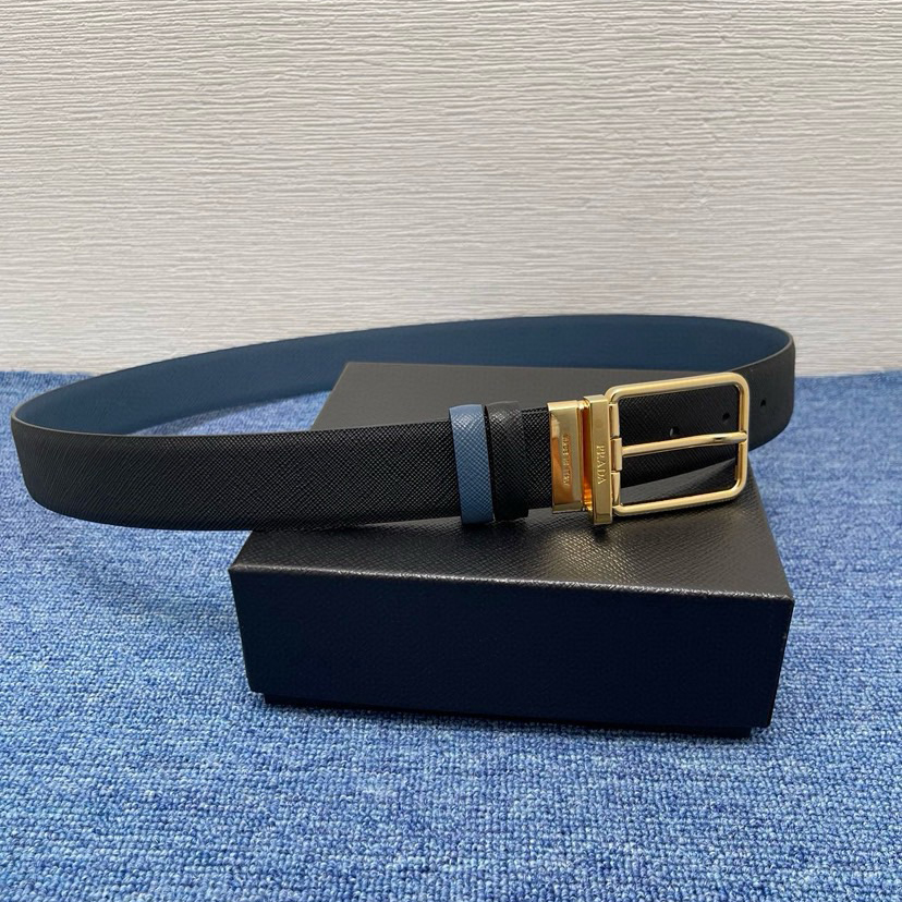 Prada Men's Casual Double-Sided Waist Belt With A Width Of 3.4cm Is Made Of Smooth Double-Sided Cowhide And Features A Simple Exterior Design It Is Decorated With The Ada Logo Outlining Exquisite Details Designer High Quality Belt
