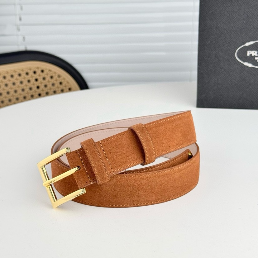 Prada Designer Belt Men Belts Women's Brand Belt The Gorgeous Suede Leather Belt Releases A Simple Yet Exquisite Enamel Metal Triangle Logo At The Tip Showcasing The Iconic Women And Men With A Width Of 3.5cm And With Box