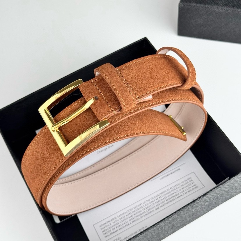 Prada Designer Belt Men Belts Women's Brand Belt The Gorgeous Suede Leather Belt Releases A Simple Yet Exquisite Enamel Metal Triangle Logo At The Tip Showcasing The Iconic Women And Men With A Width Of 3.5cm And With Box