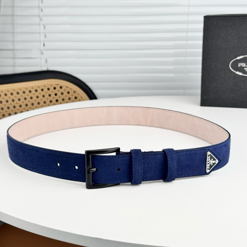 Prada Designer Belt Men Belts Women's Brand Belt The Gorgeous Suede Leather Belt Releases A Simple Yet Exquisite Enamel Metal Triangle Logo At The Tip Showcasing The Iconic Women And Men With A Width Of 3.5cm And With Box