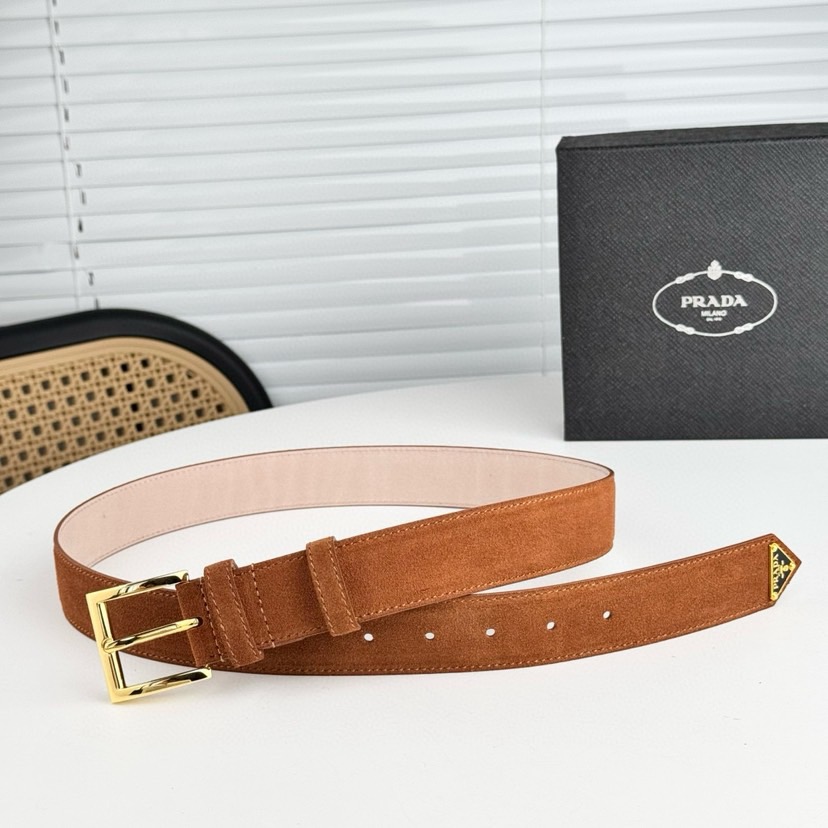 Prada Designer Belt Men Belts Women's Brand Belt The Gorgeous Suede Leather Belt Releases A Simple Yet Exquisite Enamel Metal Triangle Logo At The Tip Showcasing The Iconic Women And Men With A Width Of 3.5cm And With Box
