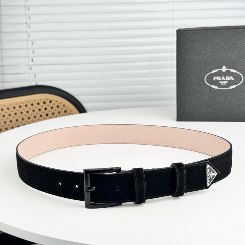 Prada Designer Belt Men Belts Women's Brand Belt The Gorgeous Suede Leather Belt Releases A Simple Yet Exquisite Enamel Metal Triangle Logo At The Tip Showcasing The Iconic Women And Men With A Width Of 3.5cm And With Box
