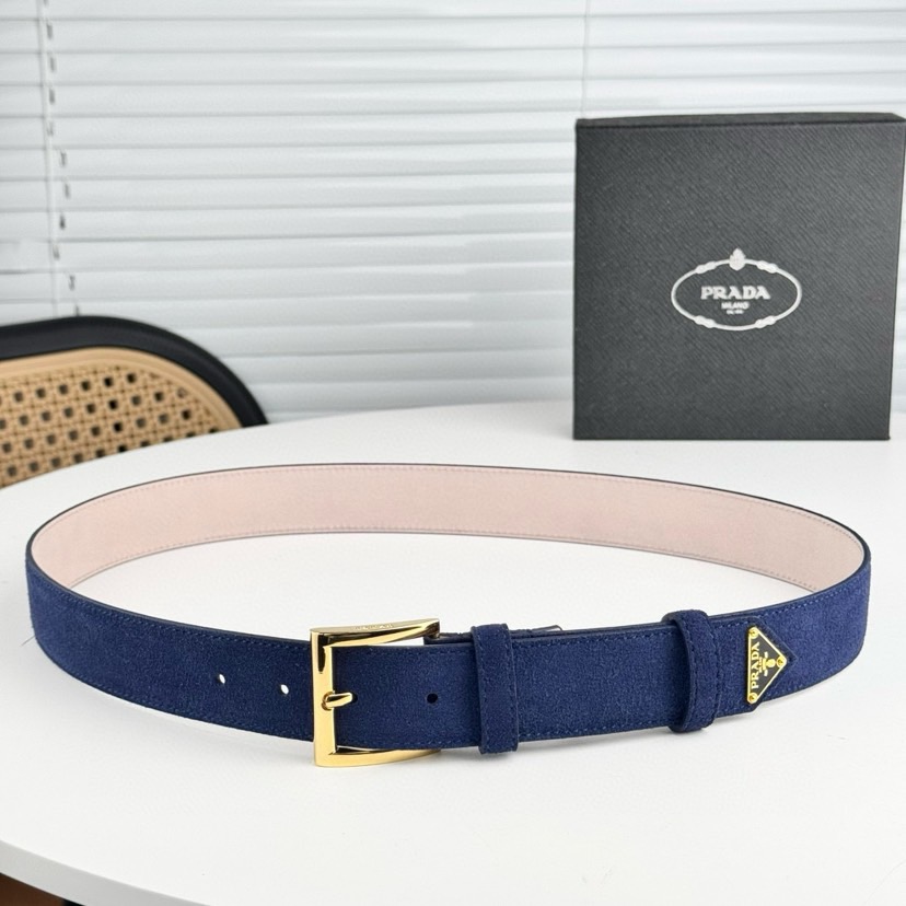 Prada Designer Belt Men Belts Women's Brand Belt The Gorgeous Suede Leather Belt Releases A Simple Yet Exquisite Enamel Metal Triangle Logo At The Tip Showcasing The Iconic Women And Men With A Width Of 3.5cm And With Box