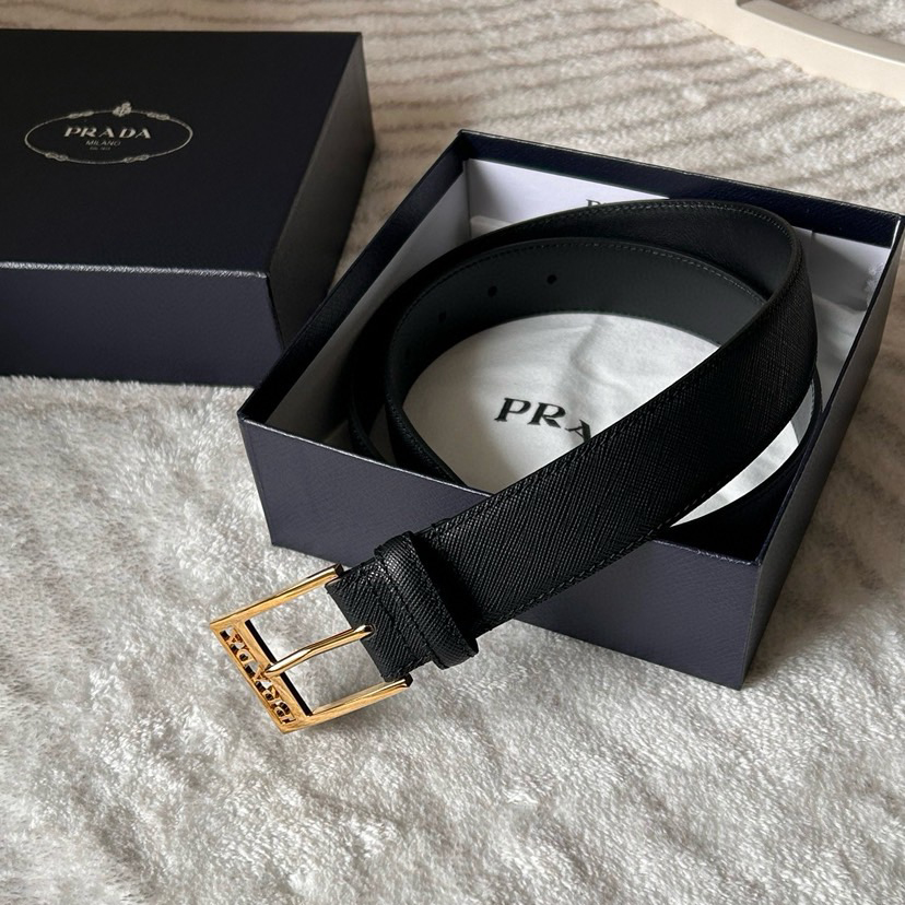 Prada Designer Belt Mens Business Leisure Belt With Smooth Leather Steel Buckle At The Bottom Featuring A Minimalist Design With Hollowed Out Letters And Adorned With The Ada Logo To Outline Exquisite Details Men With A Width Of 3.5cm And With Box