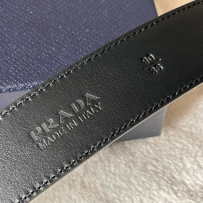 Prada Designer Belt Mens Business Leisure Belt With Smooth Leather Steel Buckle At The Bottom Featuring A Minimalist Design With Hollowed Out Letters And Adorned With The Ada Logo To Outline Exquisite Details Men With A Width Of 3.5cm And With Box