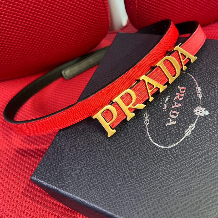 Prada Women's Brand Belt Women's High End Fashion Personalized Casual Women's Belt Saffron Imported Head Layer Cross Pattern With A Width Of 1.5cm And With Box