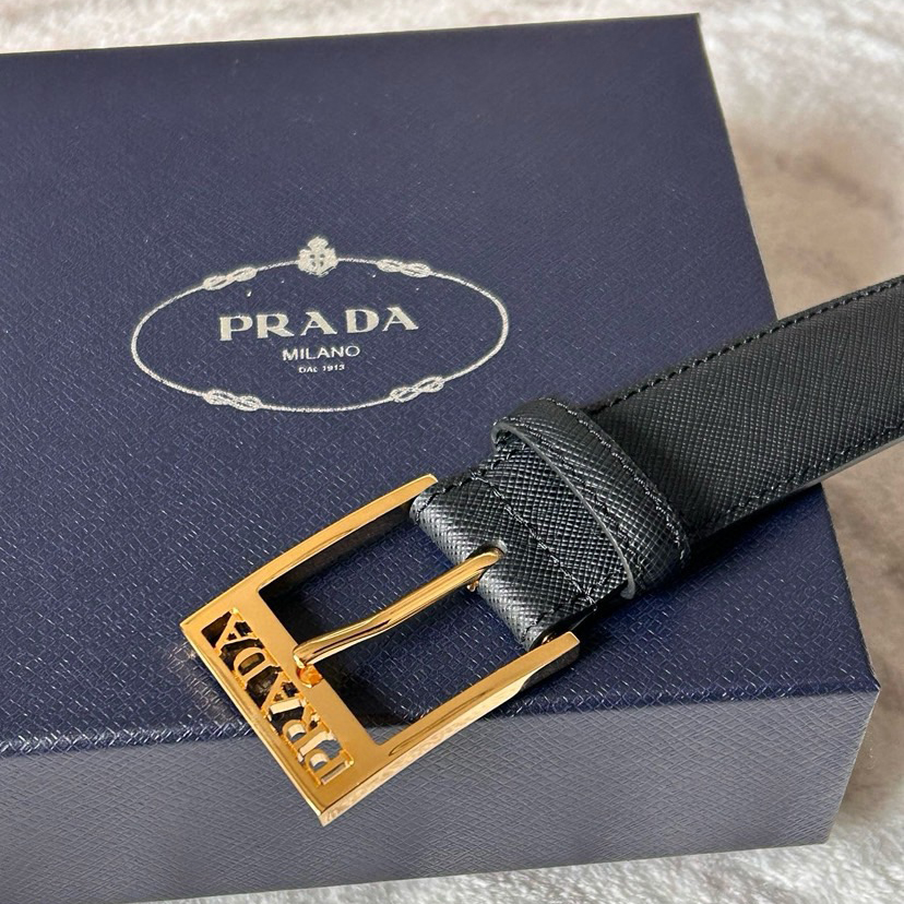 Prada Designer Belt Mens Business Leisure Belt With Smooth Leather Steel Buckle At The Bottom Featuring A Minimalist Design With Hollowed Out Letters And Adorned With The Ada Logo To Outline Exquisite Details Men With A Width Of 3.5cm And With Box