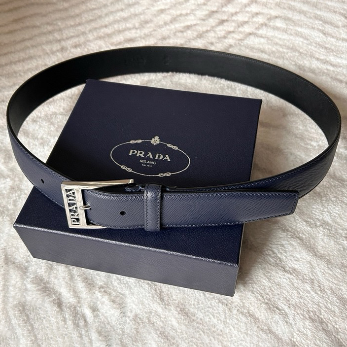 Prada Designer Belt Mens Business Leisure Belt With Smooth Leather Steel Buckle At The Bottom Featuring A Minimalist Design With Hollowed Out Letters And Adorned With The Ada Logo To Outline Exquisite Details Men With A Width Of 3.5cm And With Box