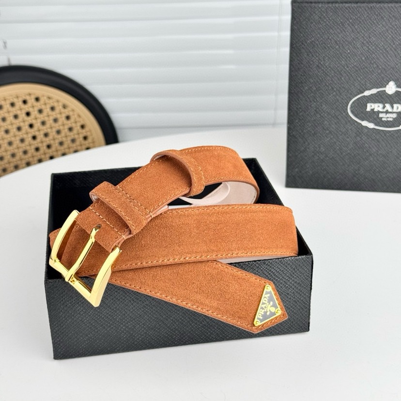 Prada Designer Belt Men Belts Women's Brand Belt The Gorgeous Suede Leather Belt Releases A Simple Yet Exquisite Enamel Metal Triangle Logo At The Tip Showcasing The Iconic Women And Men With A Width Of 3.5cm And With Box