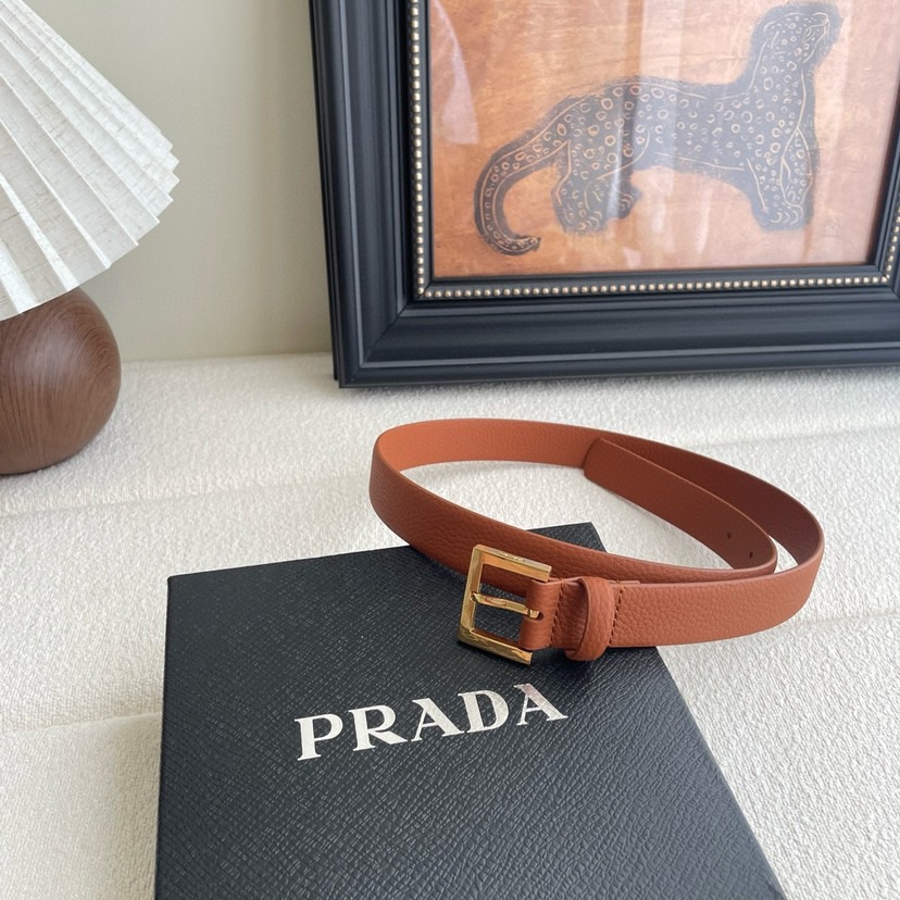 Prada Belts For Women Designer Belts Woman Square Buckle With Ada Brand Logo On The Buckle Double-Sided Lychee Patterned Calf Leather Versatile And Fashionable Simple And Elegant