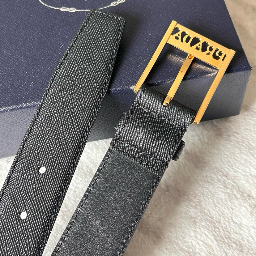 Prada Designer Belt Mens Business Leisure Belt With Smooth Leather Steel Buckle At The Bottom Featuring A Minimalist Design With Hollowed Out Letters And Adorned With The Ada Logo To Outline Exquisite Details Men With A Width Of 3.5cm And With Box