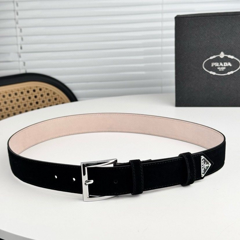 Prada Designer Belt Men Belts Women's Brand Belt The Gorgeous Suede Leather Belt Releases A Simple Yet Exquisite Enamel Metal Triangle Logo At The Tip Showcasing The Iconic Women And Men With A Width Of 3.5cm And With Box