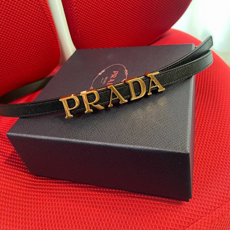 Prada Women's Brand Belt Women's High End Fashion Personalized Casual Women's Belt Saffron Imported Head Layer Cross Pattern With A Width Of 1.5cm And With Box