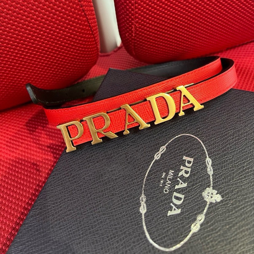 Prada Women's Brand Belt Women's High End Fashion Personalized Casual Women's Belt Saffron Imported Head Layer Cross Pattern With A Width Of 1.5cm And With Box