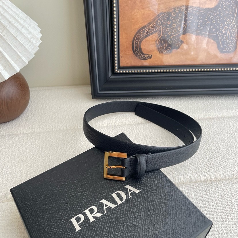 Prada Belts For Women Designer Belts Woman Square Buckle With Ada Brand Logo On The Buckle Double-Sided Lychee Patterned Calf Leather Versatile And Fashionable Simple And Elegant