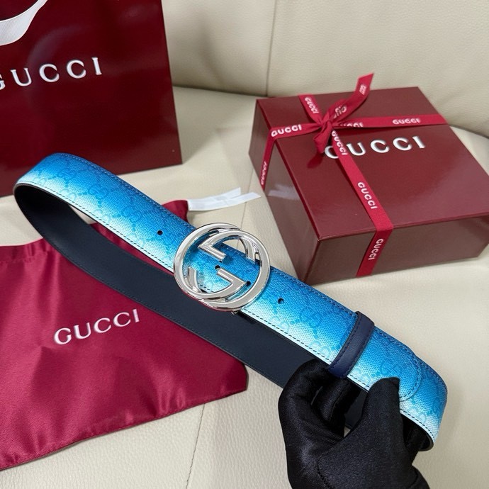 Gucci Designer Belt Mens Belts Womens Brand Belt Luxury Interlocking Waistband With Blue Gradient Effect Printed On The Whole Body And Interlocking Buckle Complement Each Other Length 100-125cm Woman Men Belt