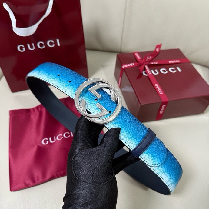 Gucci Designer Belt Mens Belts Womens Brand Belt Luxury Interlocking Waistband With Blue Gradient Effect Printed On The Whole Body And Interlocking Buckle Complement Each Other Length 100-125cm Woman Men Belt