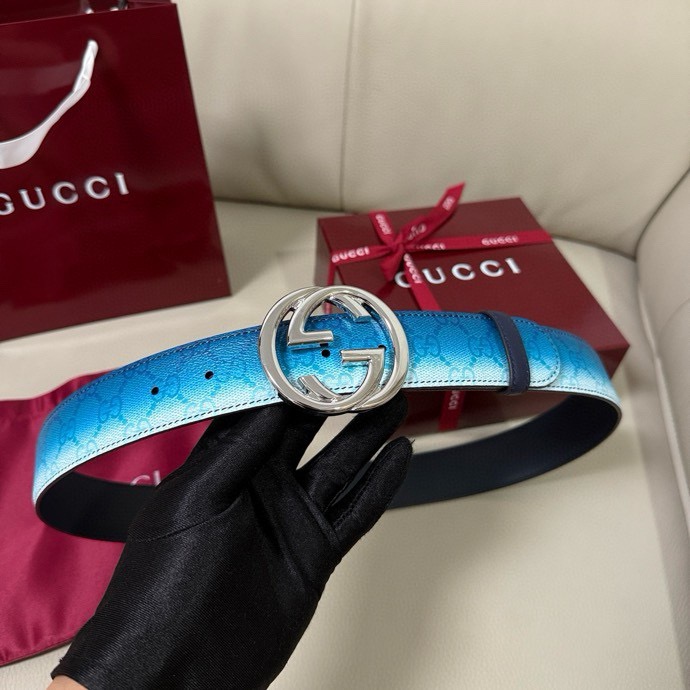 Gucci Designer Belt Mens Belts Womens Brand Belt Luxury Interlocking Waistband With Blue Gradient Effect Printed On The Whole Body And Interlocking Buckle Complement Each Other Length 100-125cm Woman Men Belt