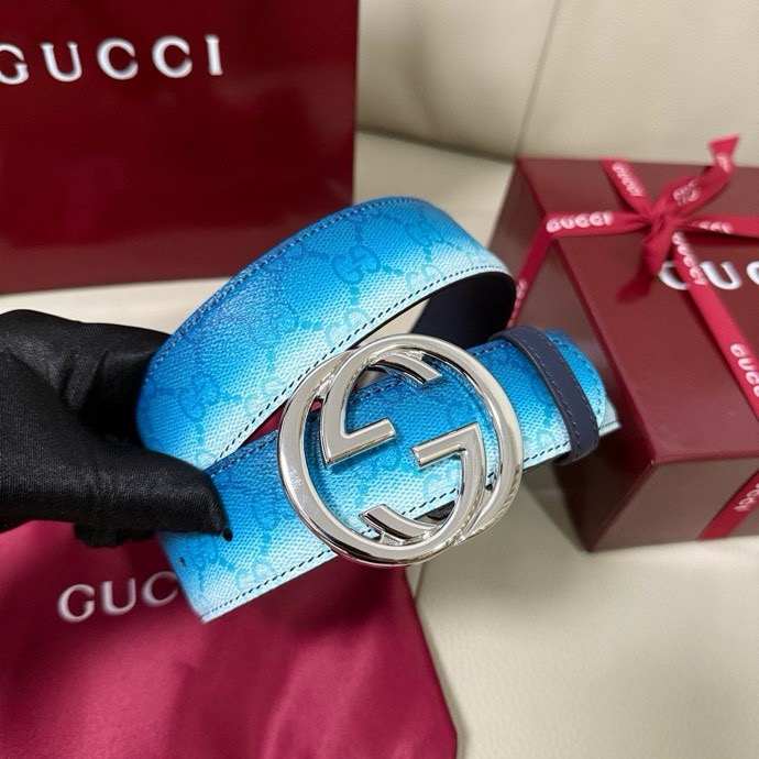 Gucci Designer Belt Mens Belts Womens Brand Belt Luxury Interlocking Waistband With Blue Gradient Effect Printed On The Whole Body And Interlocking Buckle Complement Each Other Length 100-125cm Woman Men Belt