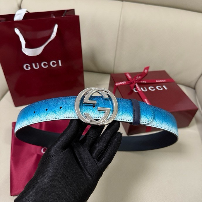 Gucci Designer Belt Mens Belts Womens Brand Belt Luxury Interlocking Waistband With Blue Gradient Effect Printed On The Whole Body And Interlocking Buckle Complement Each Other Length 100-125cm Woman Men Belt