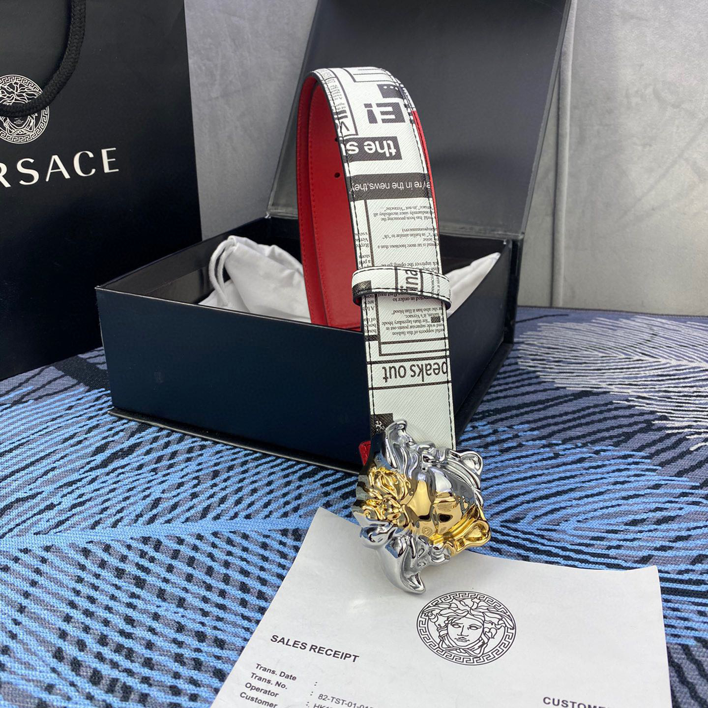 Versace Designer Belt Men's Belts Women's Brand Belt Luxury Belt Is Made Of Soft Calf Leather And Features A 3D Square Medusa Portrait Waistband Buckle One Side Is Monochrome And The Other Side Is Adorned With The Brand's Iconic Barocco Print