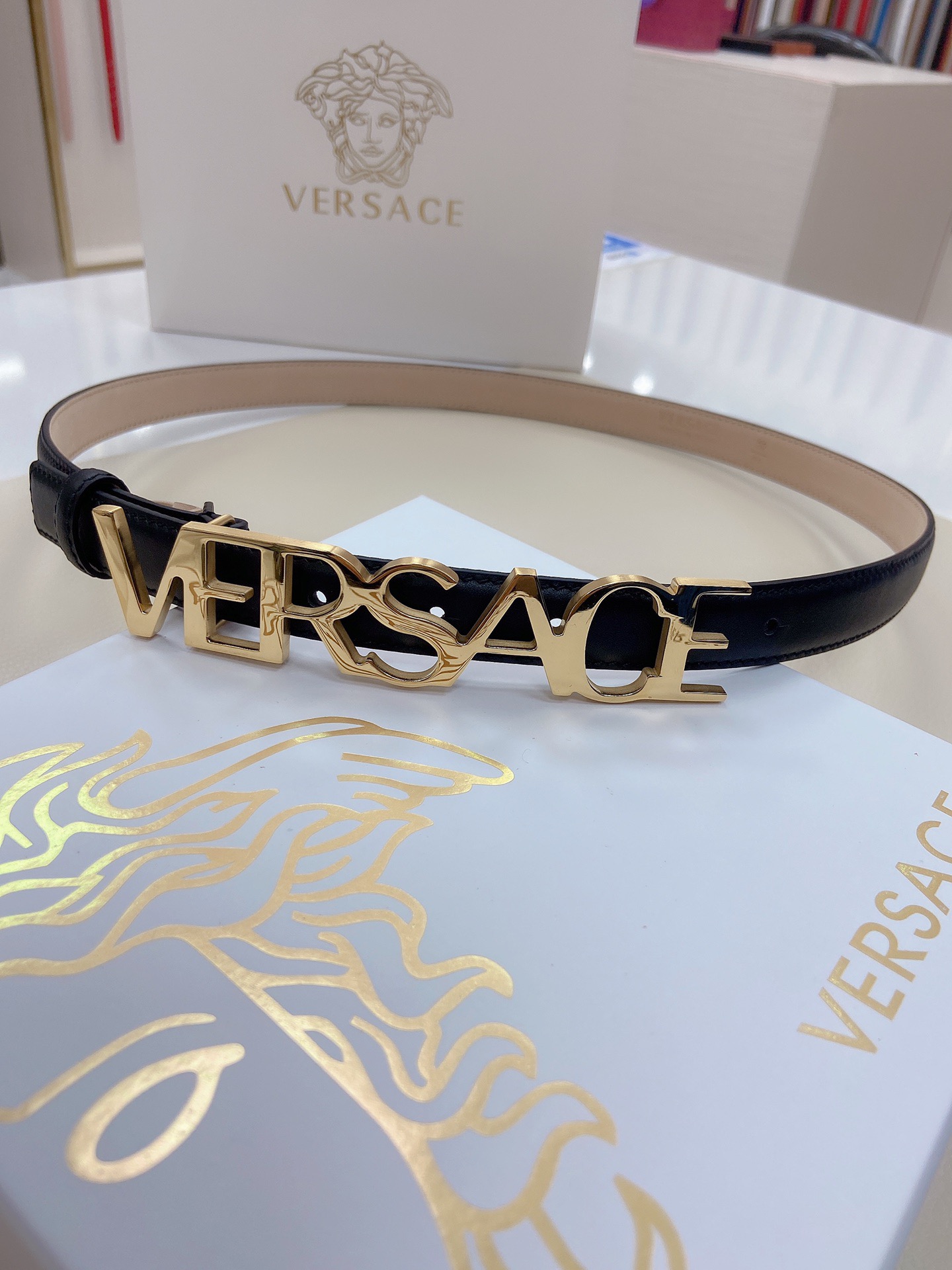 Versace Belts For Women Designer Belt Womens Formal Smooth Buckle Woman Narrow Genuine Leather Golden Bronze Cowhide Design Thin Optional High Quality