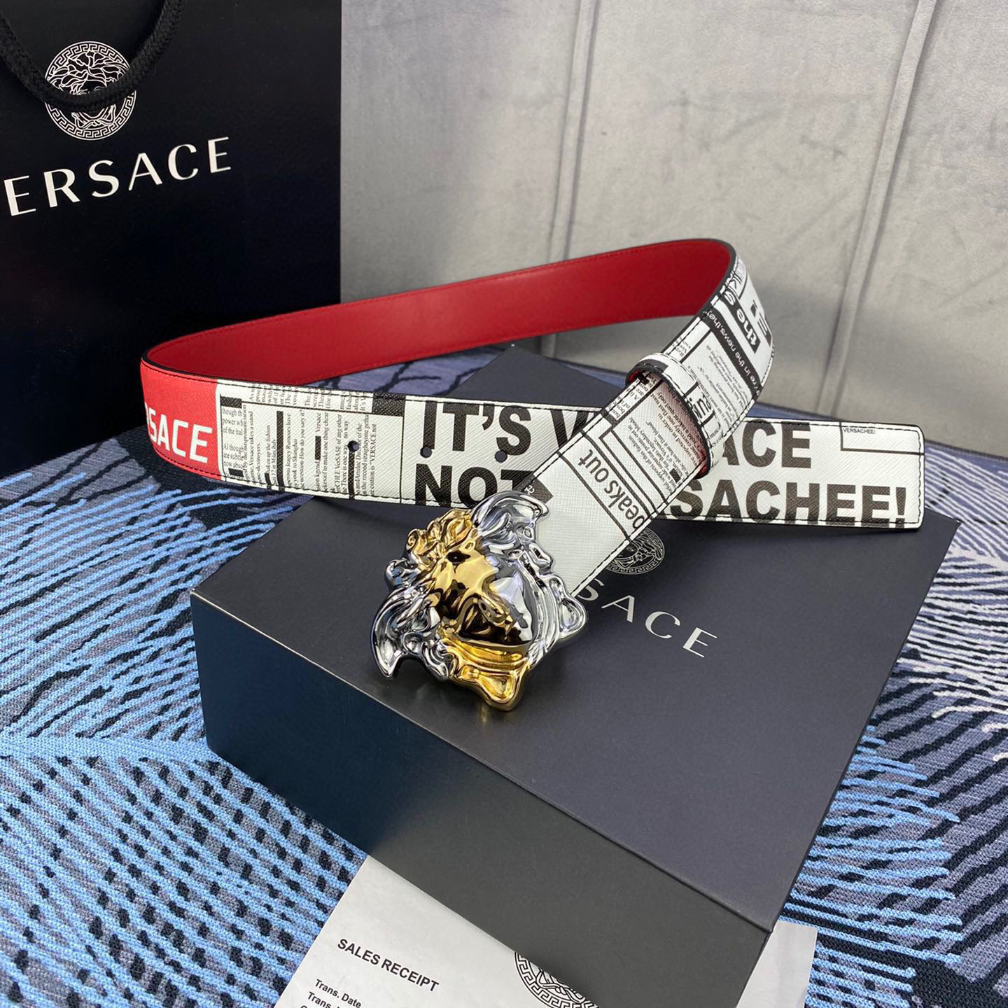 Versace Designer Belt Men's Belts Women's Brand Belt Luxury Belt Is Made Of Soft Calf Leather And Features A 3D Square Medusa Portrait Waistband Buckle One Side Is Monochrome And The Other Side Is Adorned With The Brand's Iconic Barocco Print