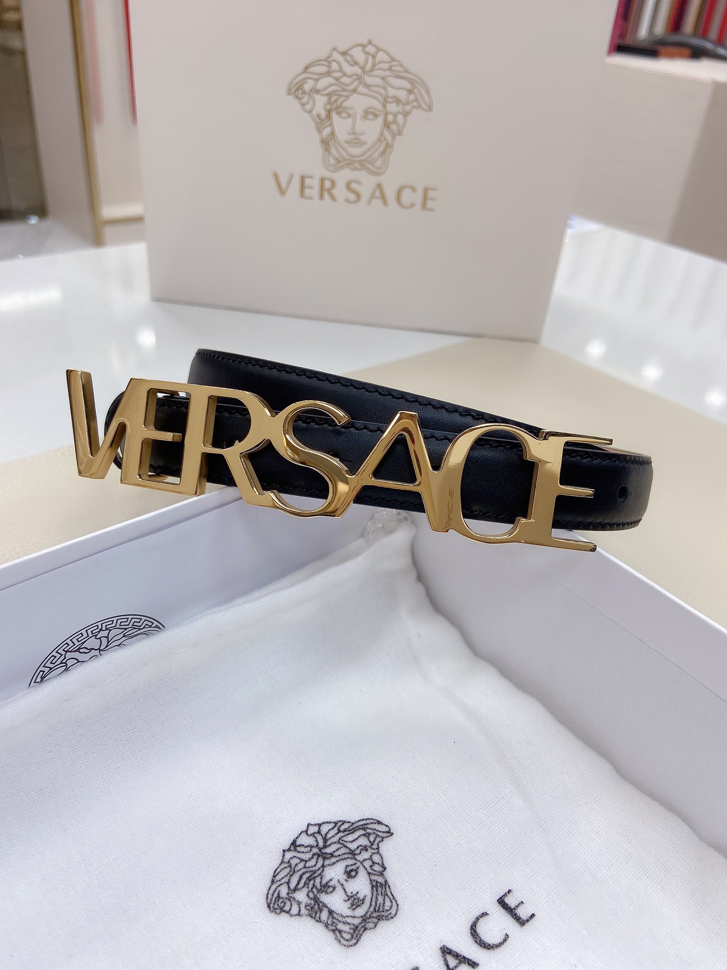 Versace Belts For Women Designer Belt Womens Formal Smooth Buckle Woman Narrow Genuine Leather Golden Bronze Cowhide Design Thin Optional High Quality