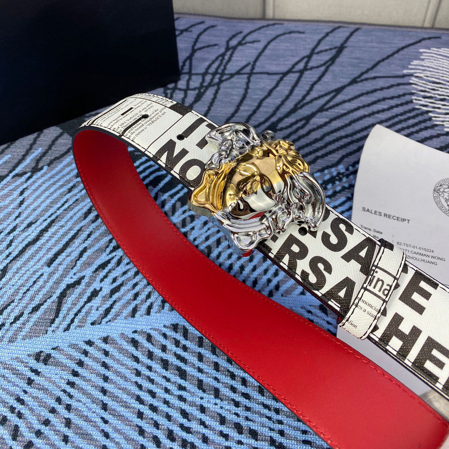 Versace Designer Belt Men's Belts Women's Brand Belt Luxury Belt Is Made Of Soft Calf Leather And Features A 3D Square Medusa Portrait Waistband Buckle One Side Is Monochrome And The Other Side Is Adorned With The Brand's Iconic Barocco Print