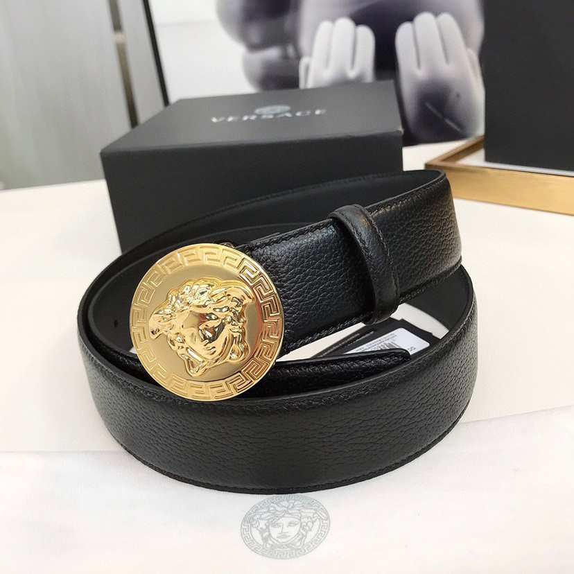 Versace Leather It Has A Thick Touch With Clear And Distinct Printing Patterns It Is A Fashionable And Classic Men's Belt A Designer Belt A Casual And Smooth Buckle Belt For Both Women And Men With A Width Of 4.0 Cm And With Box