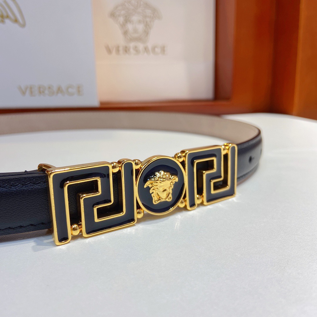 Versace Belts For Women Designer Belt Womens Formal Smooth Buckle Woman Narrow Genuine Leather Golden Bronze Cowhide Design Thin Optional High Quality