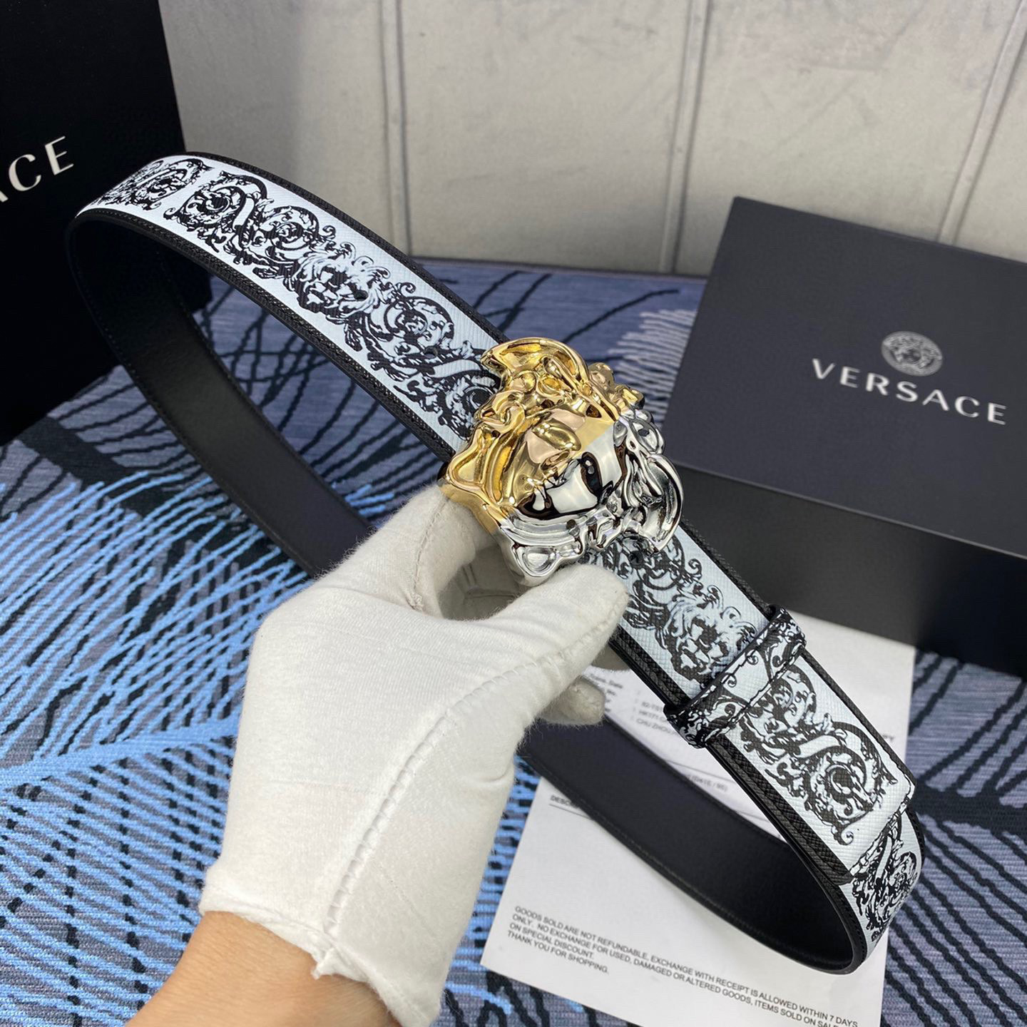 Versace Designer Belt Men Belts Women's Brand Belt With 3D Square Medusa Portrait Belt Buckle One Side Is Monochrome And The Other Side Is Decorated With The Brand's Iconic Print Woman Men Belt Fashion Designer High Quality Belt