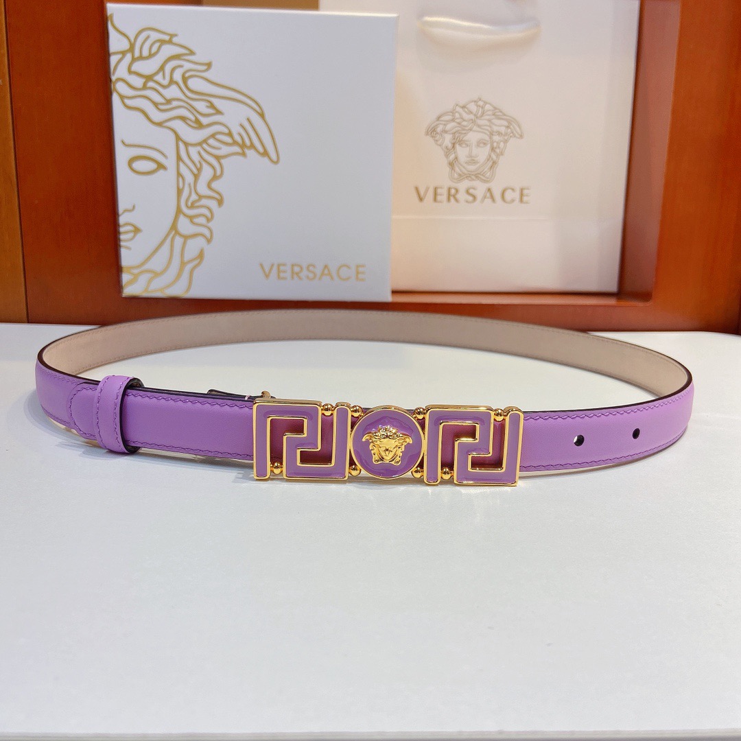 Versace Belts For Women Designer Belt Womens Formal Smooth Buckle Woman Narrow Genuine Leather Golden Bronze Cowhide Design Thin Optional High Quality