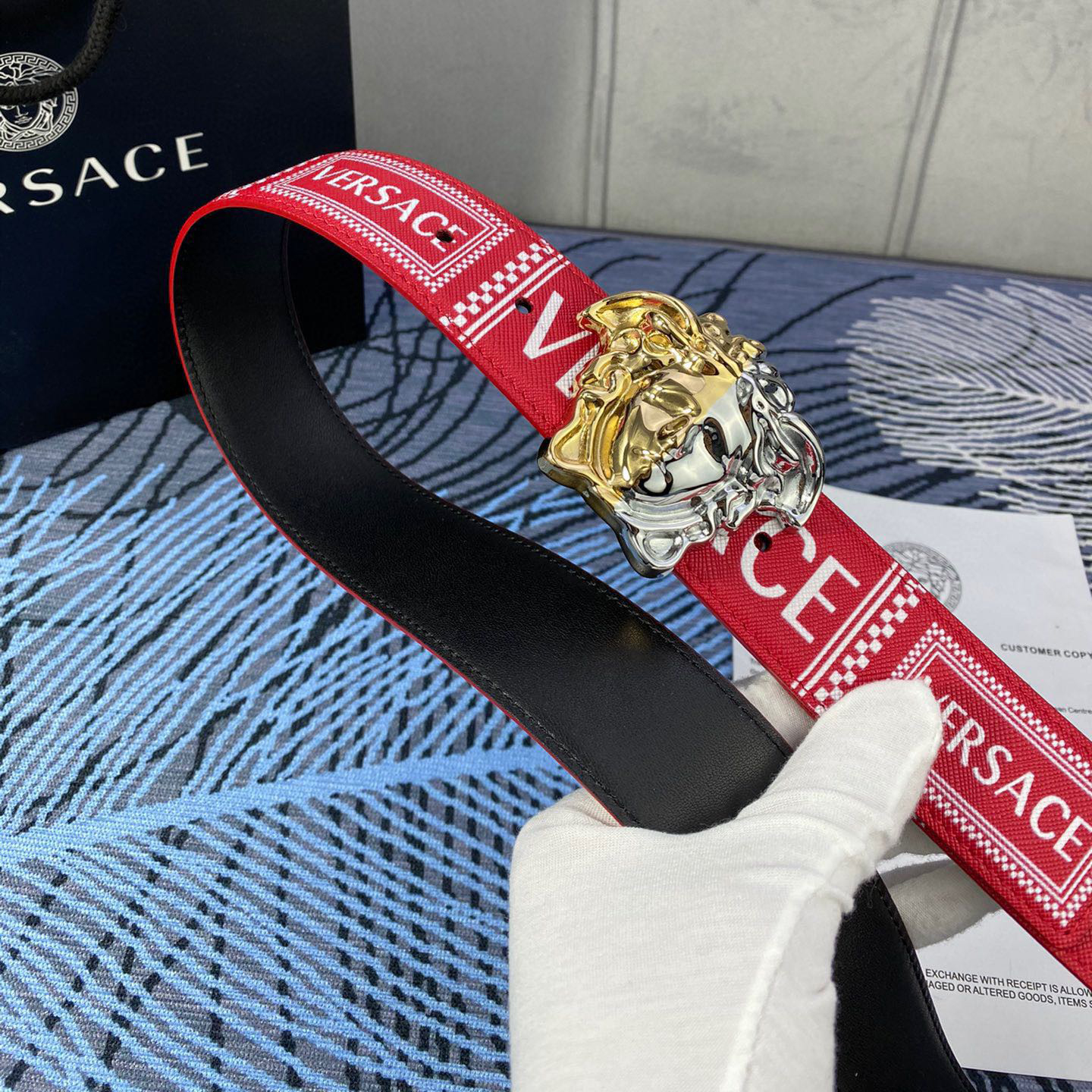 Versace Designer Belt Men Belts Women's Brand Belt With 3D Square Medusa Portrait Belt Buckle One Side Is Monochrome And The Other Side Is Decorated With The Brand's Iconic Print Woman Men Belt Fashion Designer High Quality Belt