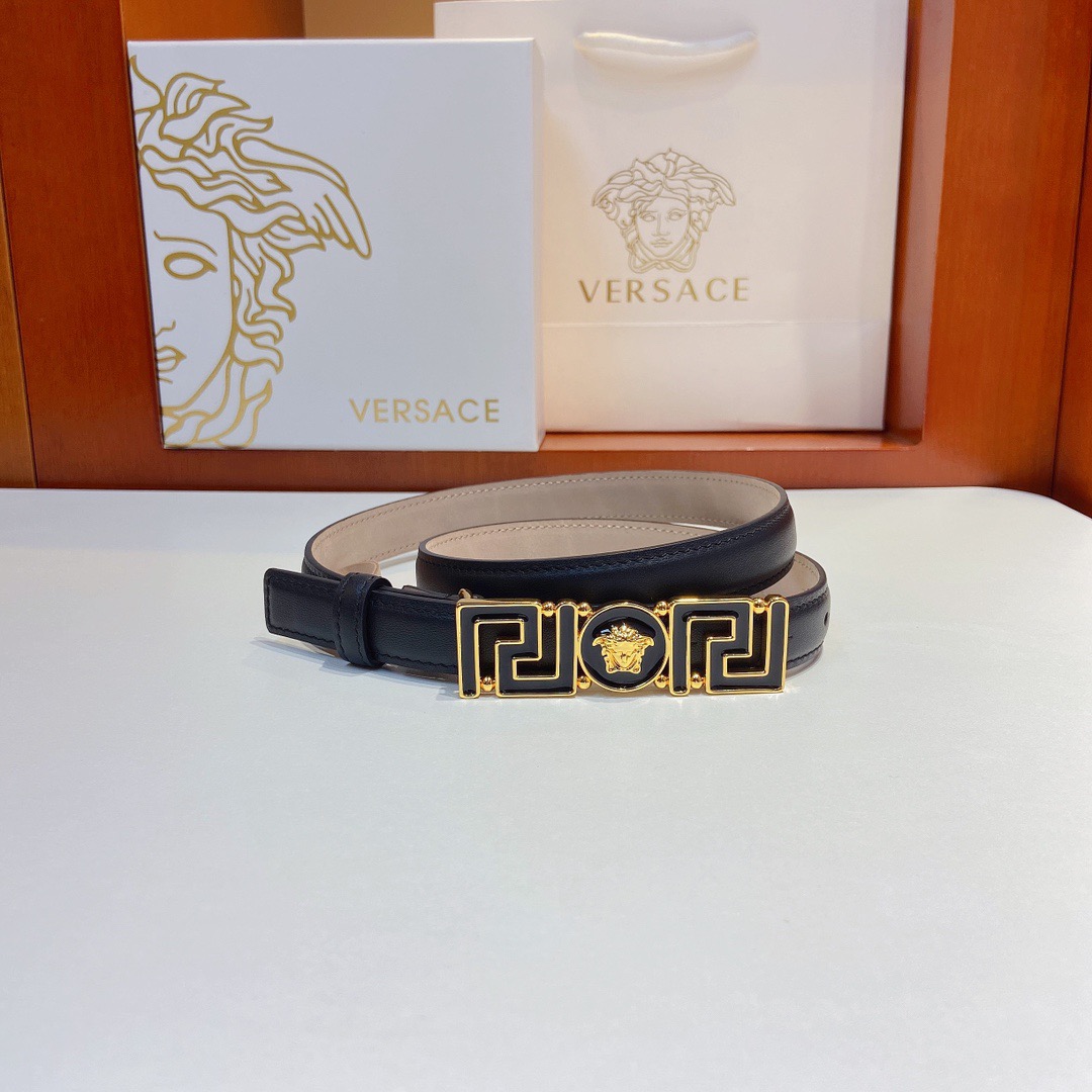 Versace Belts For Women Designer Belt Womens Formal Smooth Buckle Woman Narrow Genuine Leather Golden Bronze Cowhide Design Thin Optional High Quality