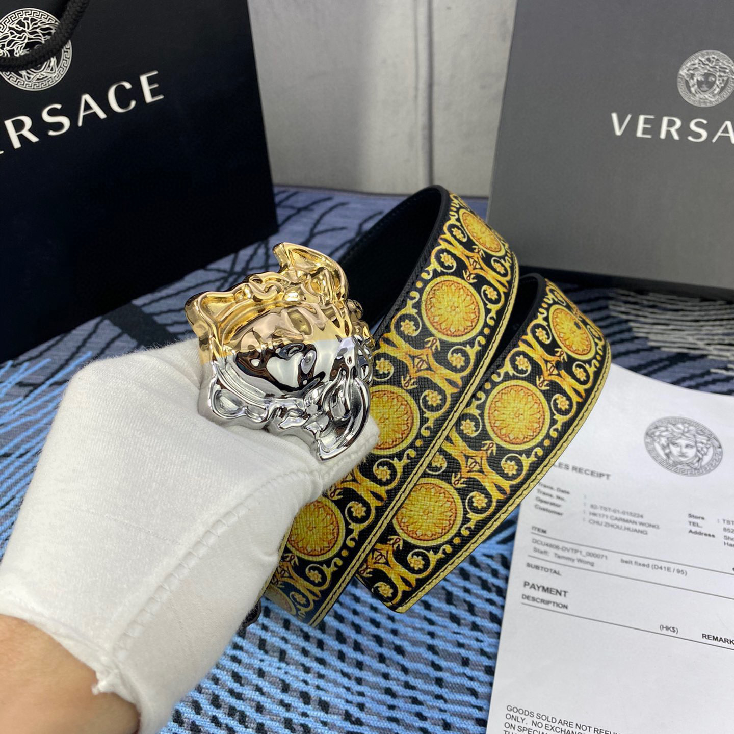 Versace Designer Belt Men Belts Women's Brand Belt With 3D Square Medusa Portrait Belt Buckle One Side Is Monochrome And The Other Side Is Decorated With The Brand's Iconic Print Woman Men Belt Fashion Designer High Quality Belt