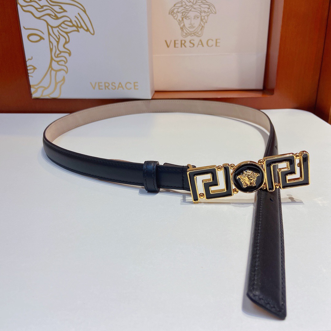 Versace Belts For Women Designer Belt Womens Formal Smooth Buckle Woman Narrow Genuine Leather Golden Bronze Cowhide Design Thin Optional High Quality