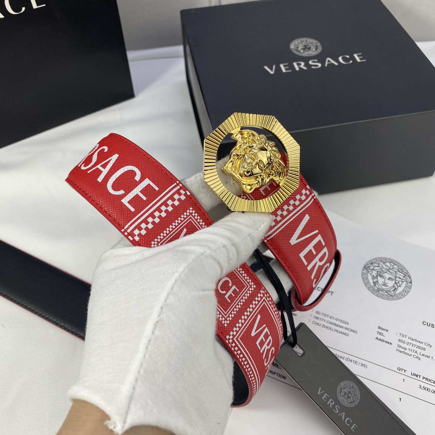 Versace Leather It Has A Thick Touch With Clear And Distinct Printing Patterns It Is A Fashionable And Classic Men's Belt A Designer Belt A Casual And Smooth Buckle Belt For Both Women And Men With A Width Of 4.0cm And With Box