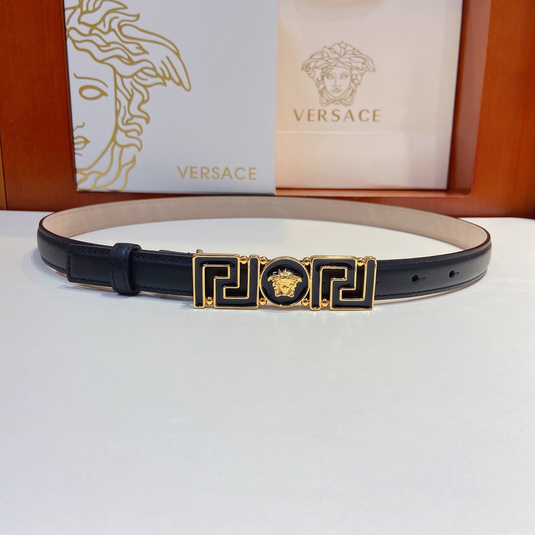 Versace Belts For Women Designer Belt Womens Formal Smooth Buckle Woman Narrow Genuine Leather Golden Bronze Cowhide Design Thin Optional High Quality