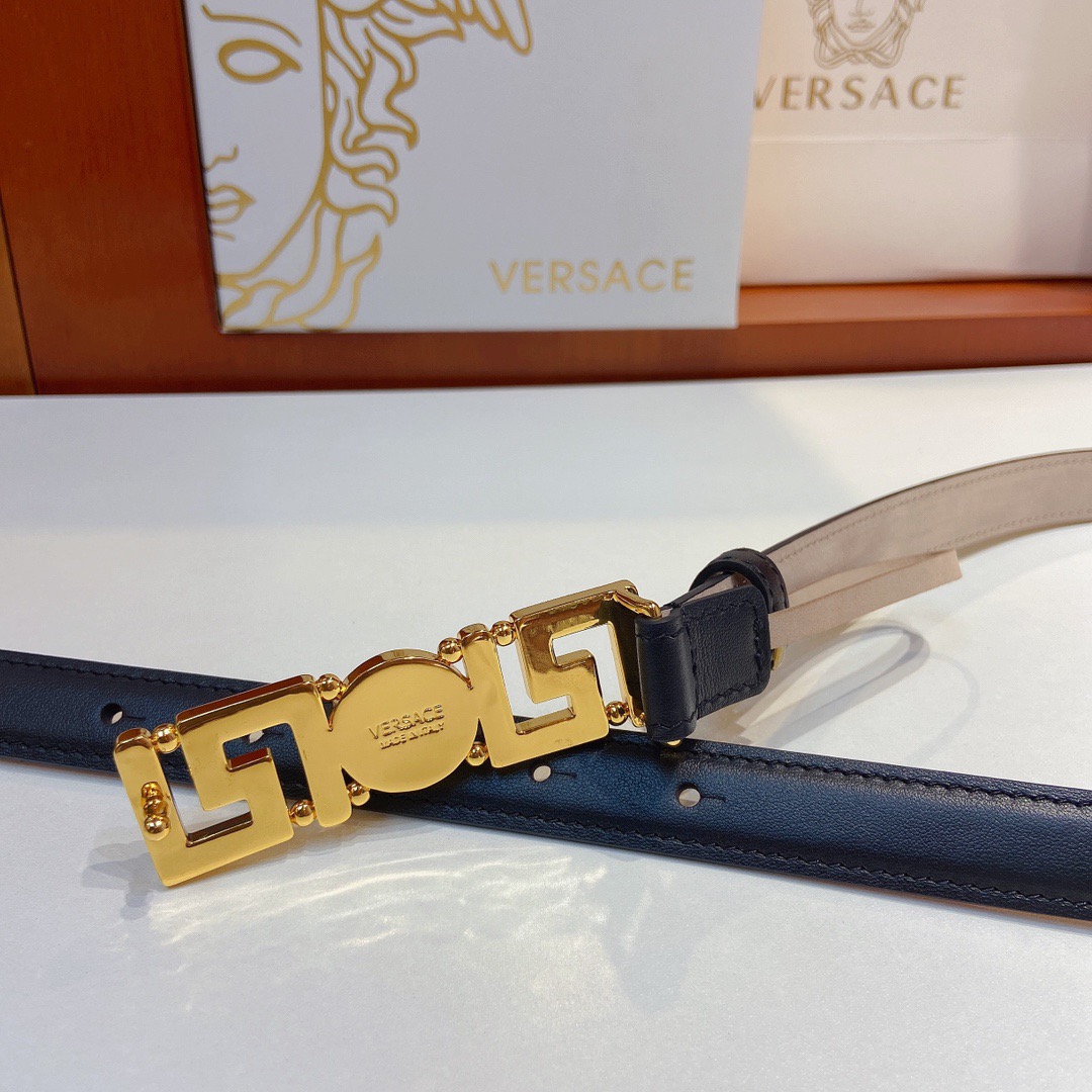 Versace Belts For Women Designer Belt Womens Formal Smooth Buckle Woman Narrow Genuine Leather Golden Bronze Cowhide Design Thin Optional High Quality