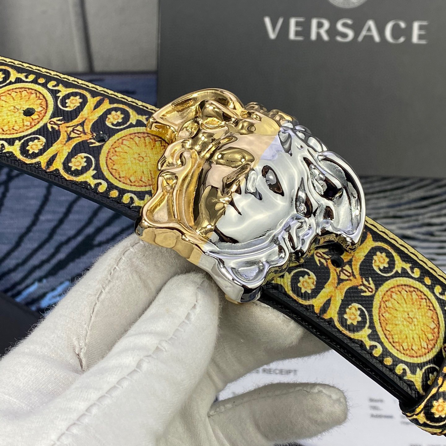 Versace Designer Belt Men Belts Women's Brand Belt With 3D Square Medusa Portrait Belt Buckle One Side Is Monochrome And The Other Side Is Decorated With The Brand's Iconic Print Woman Men Belt Fashion Designer High Quality Belt