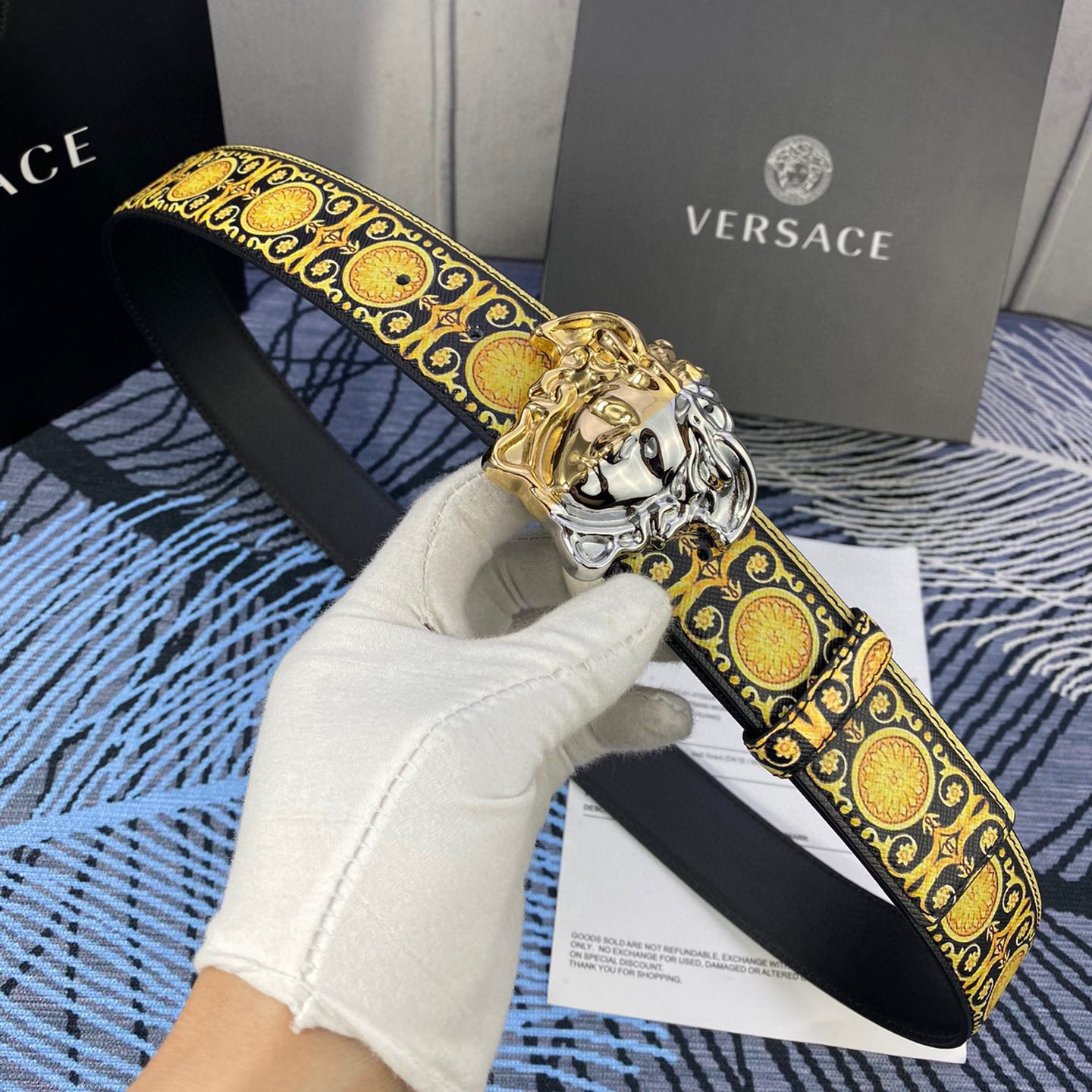 Versace Designer Belt Men Belts Women's Brand Belt With 3D Square Medusa Portrait Belt Buckle One Side Is Monochrome And The Other Side Is Decorated With The Brand's Iconic Print Woman Men Belt Fashion Designer High Quality Belt