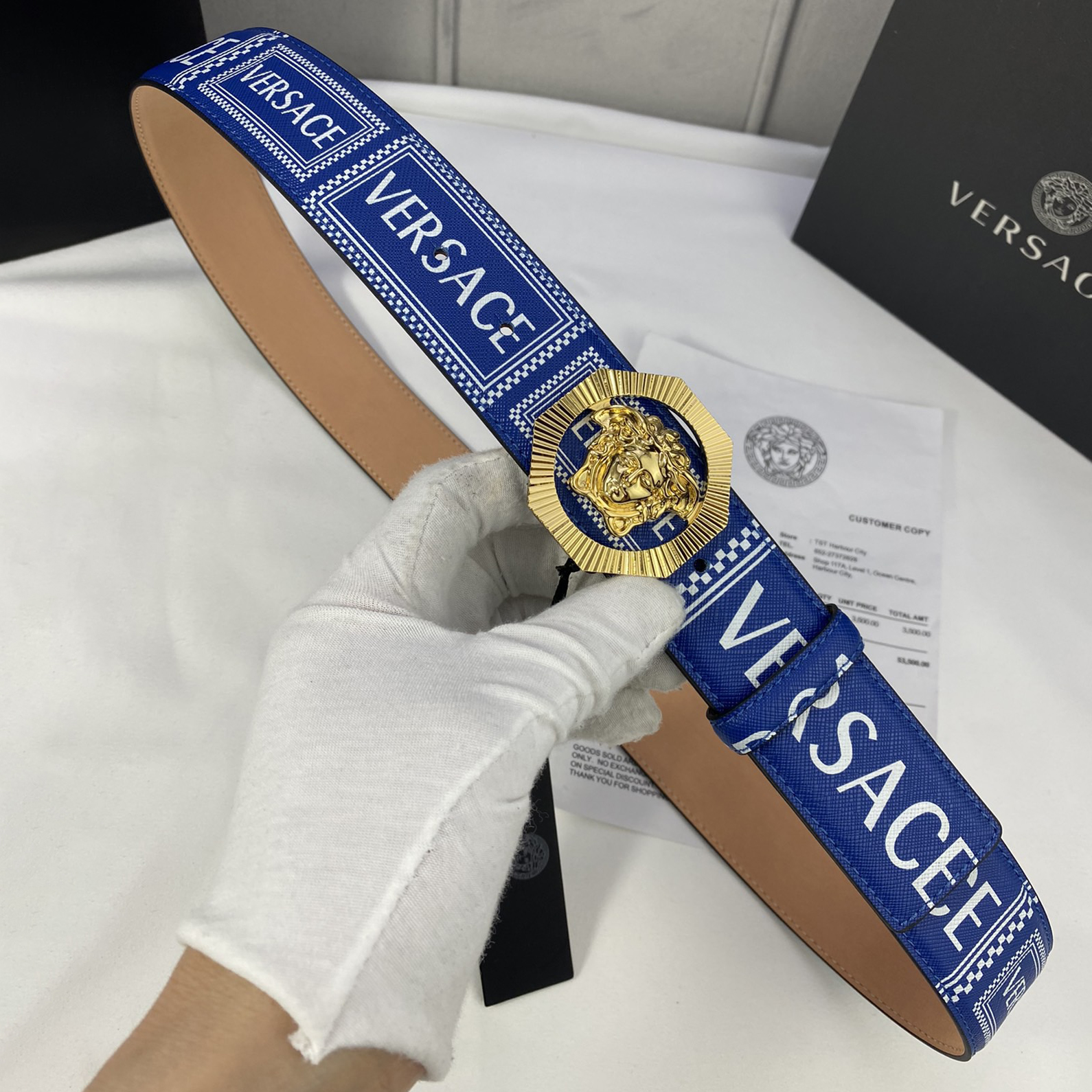 Versace Leather It Has A Thick Touch With Clear And Distinct Printing Patterns It Is A Fashionable And Classic Men's Belt A Designer Belt A Casual And Smooth Buckle Belt For Both Women And Men With A Width Of 4.0cm And With Box