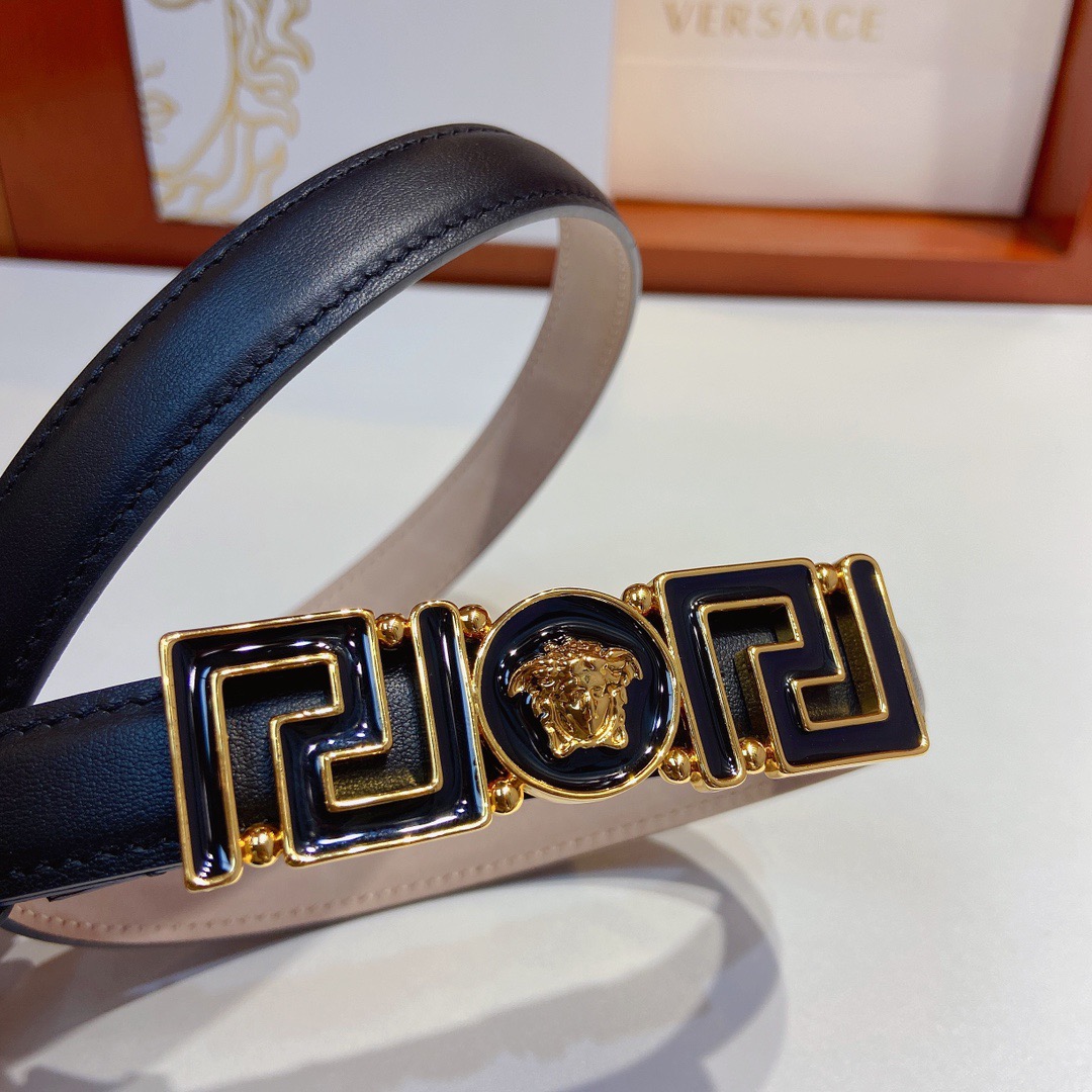 Versace Belts For Women Designer Belt Womens Formal Smooth Buckle Woman Narrow Genuine Leather Golden Bronze Cowhide Design Thin Optional High Quality